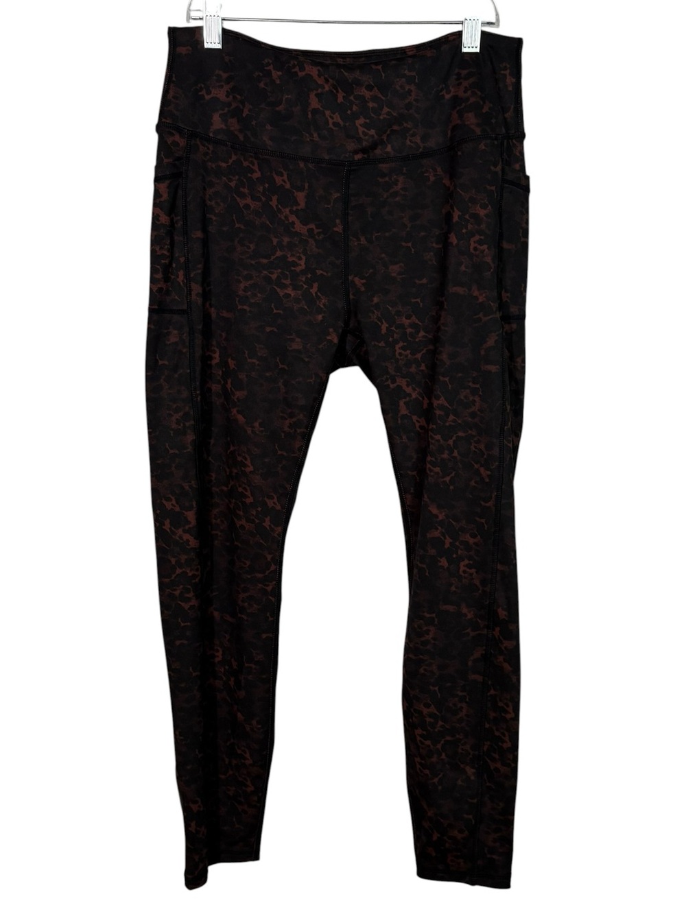 LegEnd Brown Leopard Animal Print Athletic Moisture Wick Leggings Pockets Large